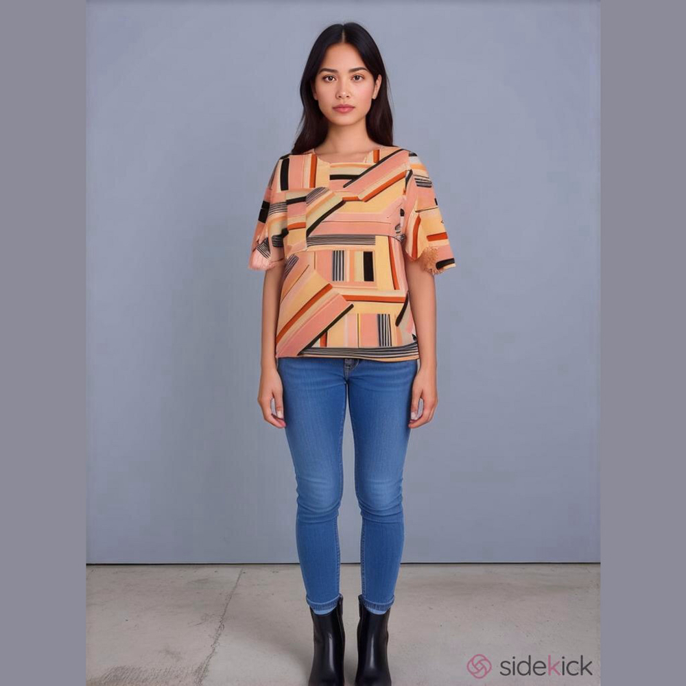 Gerry Weber Stretch T-Shirt Size 12 pink geometric design